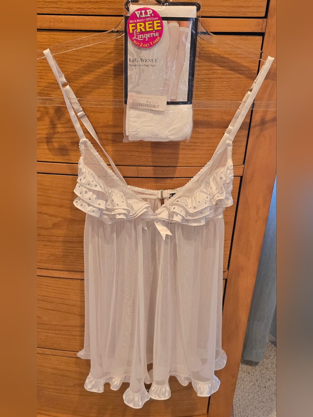 Sexy Little Thing White Sheer Ruffled Babydoll Nightie W/thigh Highs